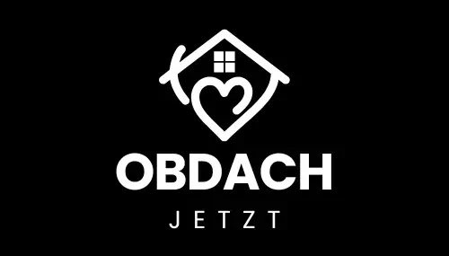 Logo von Obdach Jetzt, ein Haus mit Schriftzug und Herz